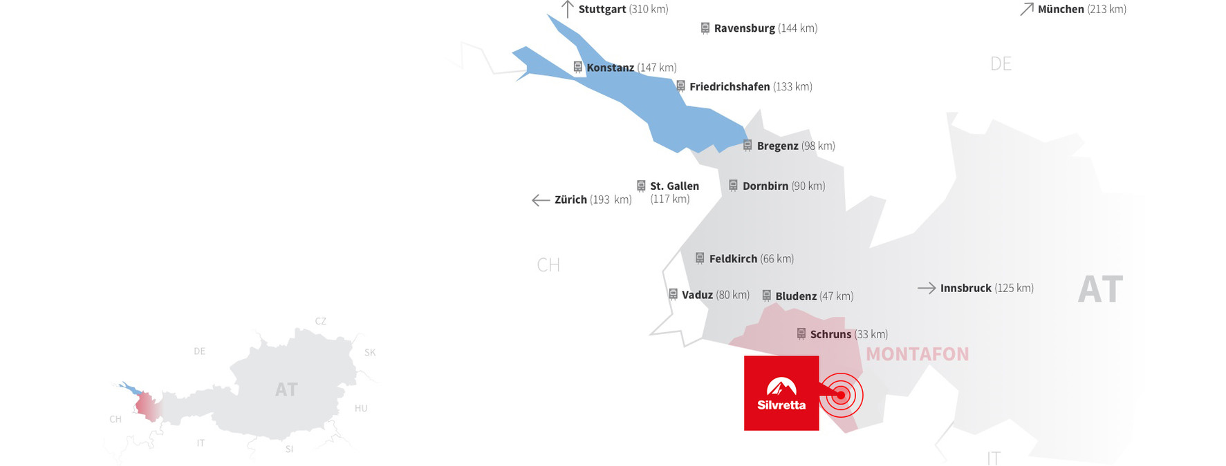 Anreisekarte (Bahn) auf die Silvretta-Bielerhöhe im Montafon-Paznaun | © Golm Silvretta Lünersee Tourismus GmbH Bregenz